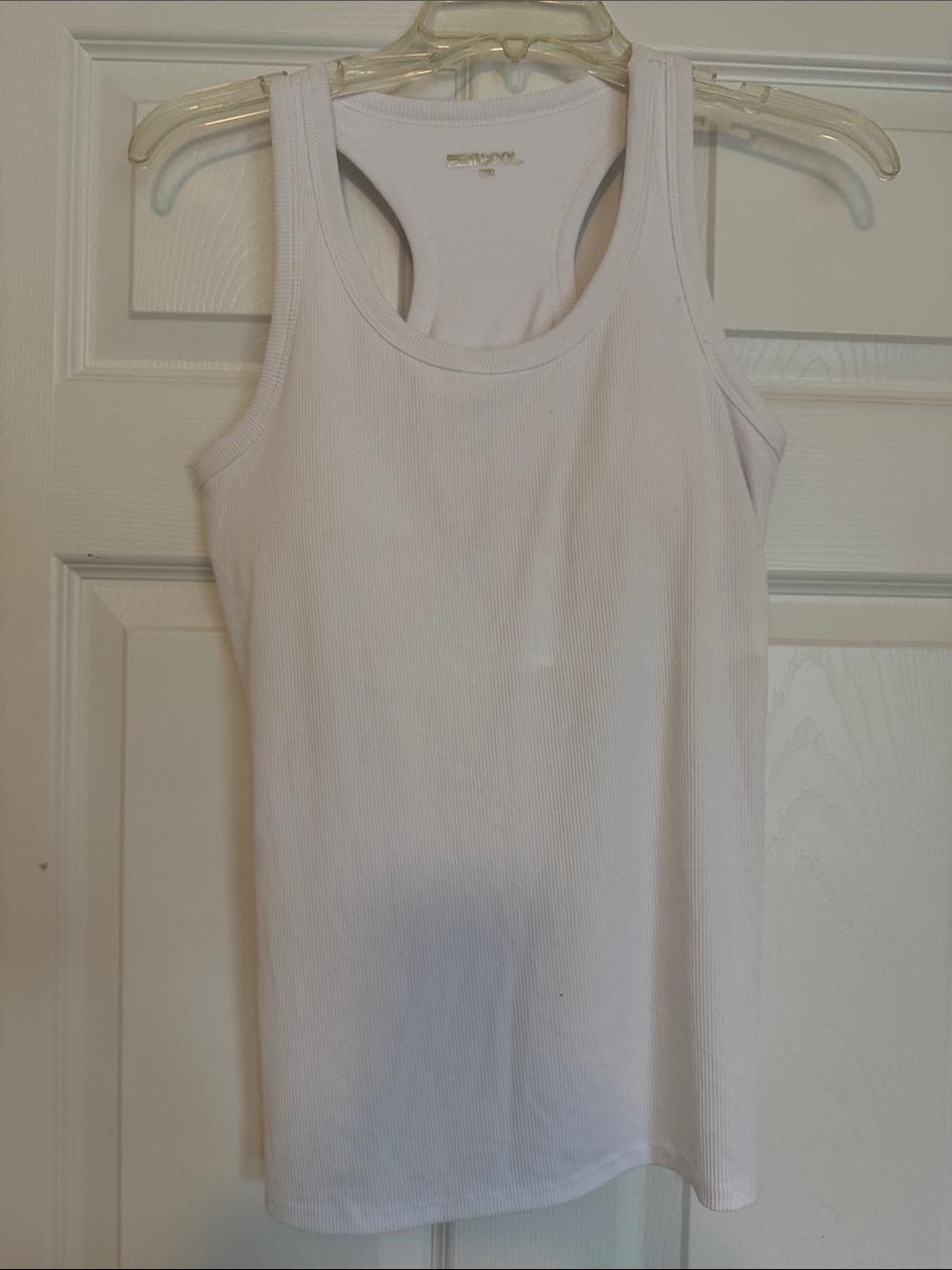 White Ribbed Racerback Tank Top Bra Built In Shelf